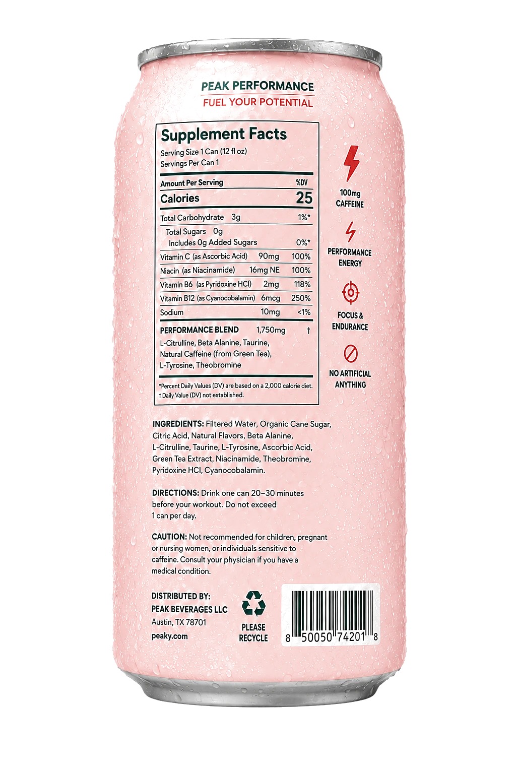 PEAKY Pre-Workout Energy informations nutritionnelles