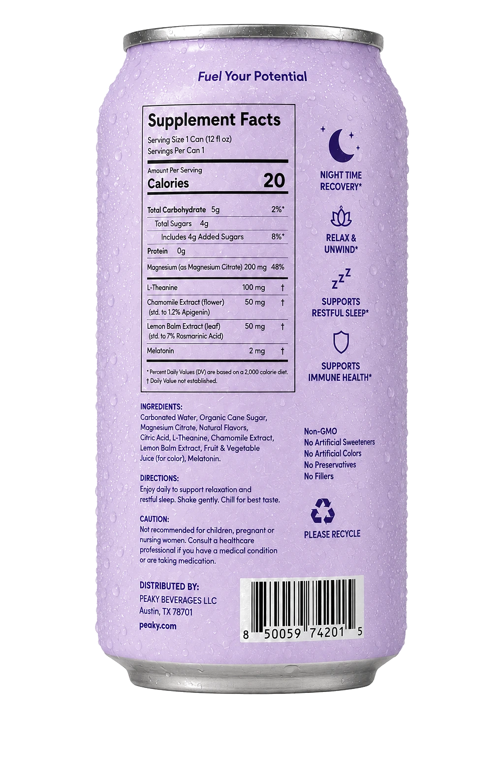 PEAKY Sleep and Recovery informations nutritionnelles