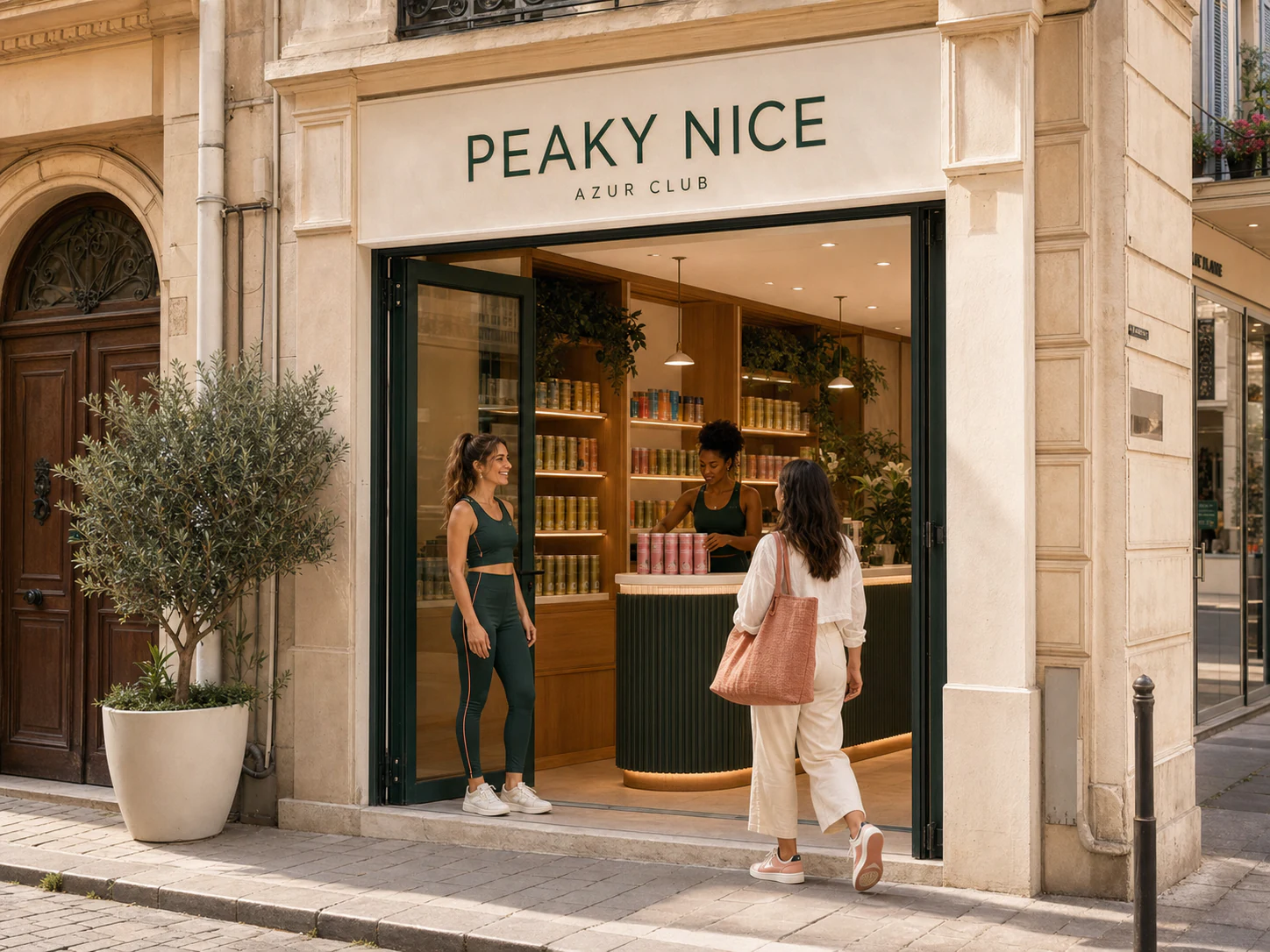 L'équipe du concept store PEAKY Nice accueillant une visiteuse dans le Carré d'Or