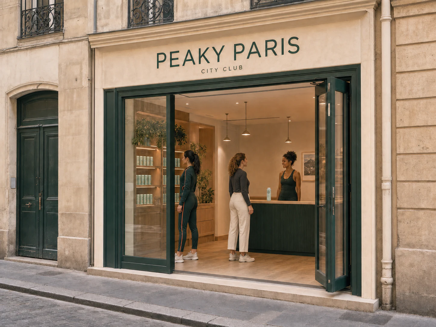 L'équipe du concept store PEAKY Paris échangeant avec une visiteuse dans le Haut-Marais